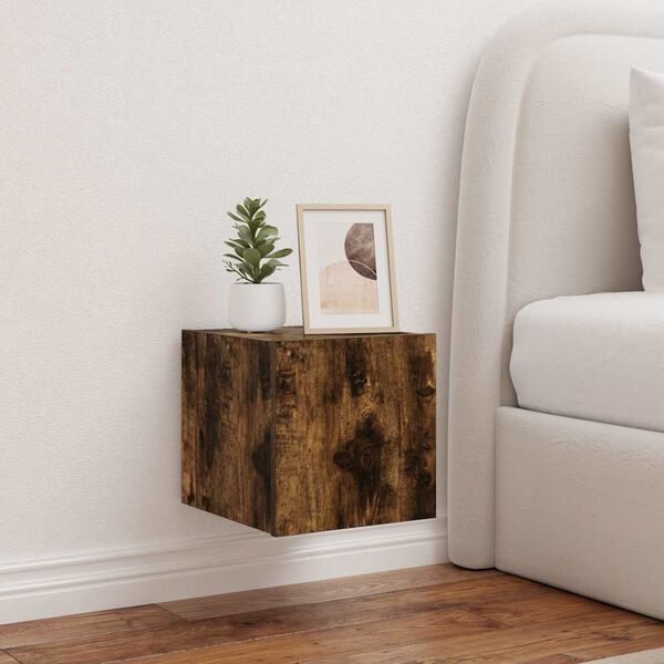 vidaXL V&auml;ggmonterad tv-b&auml;nk LED r&ouml;kf&auml;rgad ek 30,5x35x30 cm