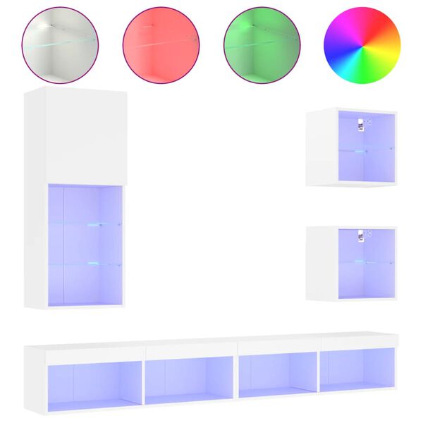 vidaXL Tv-bänk 5 delar LED vit konstruerat trä