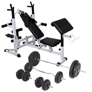 vidaXL Viktb&auml;nk set med viktst&auml;llning skivst&aring;ng och hantlar 90 kg