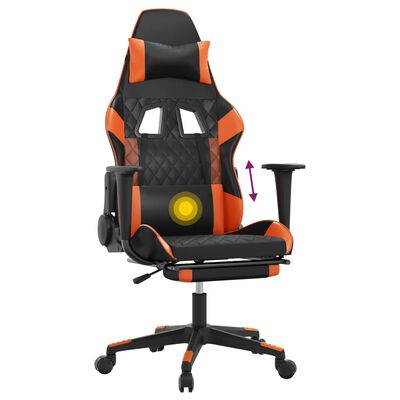 vidaXL Gamingstol med massage och fotstöd svart och orange konstläder