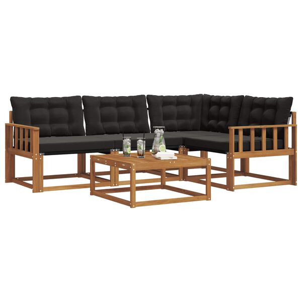 vidaXL Utomhussoffset med kudde 5 pcs Naturlig och svart