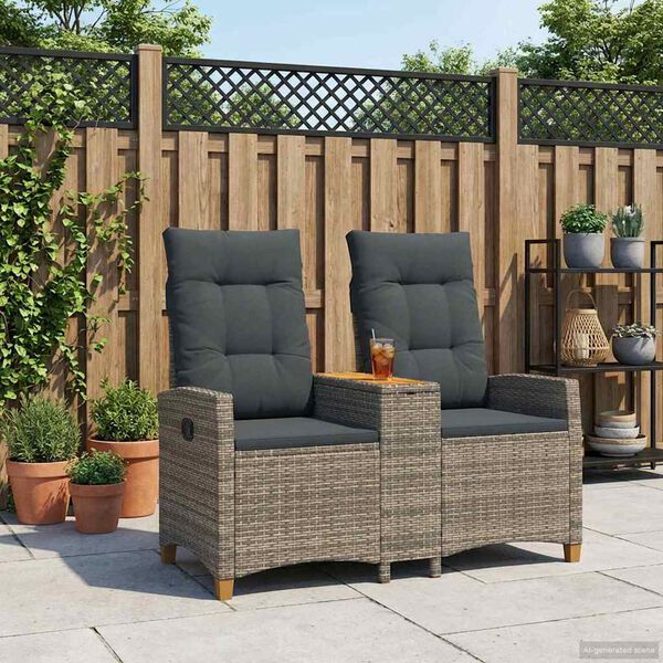 vidaXL Reclining Bench with Table Gr&aring; och m&ouml;rkgr&aring; 126 x 65 x 112 cm