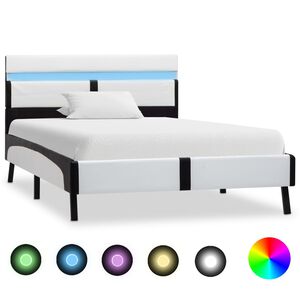 vidaXL S&auml;ngram med LED vit och svart konstl&auml;der 90x200 cm