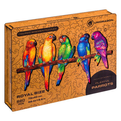 UNIDRAGON Pussel trä 620 bitar Playful Parrots royal size 72x40 cm