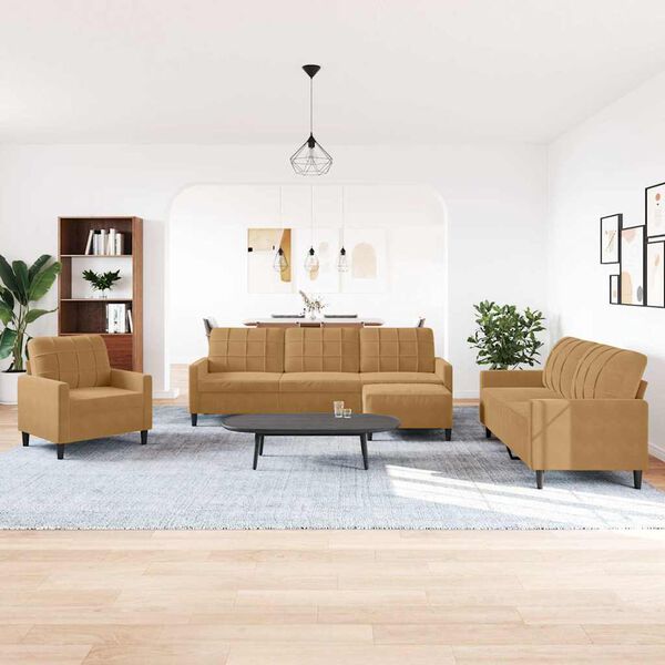 vidaXL Soffgrupp med dynor 4 delar brun sammet