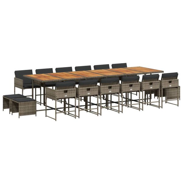 vidaXL Matgrupp f&ouml;r tr&auml;dg&aring;rden med dynor 17 delar gr&aring; konstrotting