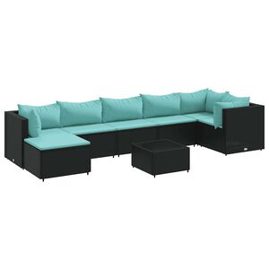 vidaXL Loungegrupp f&ouml;r tr&auml;dg&aring;rden med dynor 8 delar svart konstrotting
