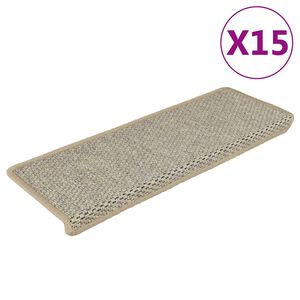 vidaXL Trappstegsmattor sj&auml;lvh&auml;ftande sisal 15 st 65x21x4 cm ljusgr&ouml;n