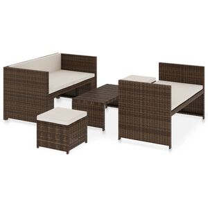 vidaXL Loungegrupp f&ouml;r tr&auml;dg&aring;rden med dynor 5 delar konstrotting brun