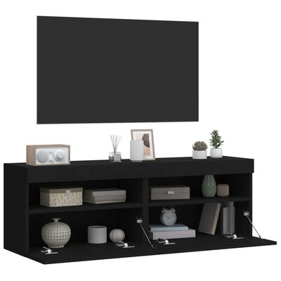 vidaXL Väggmonterad tv-bänk LED 2 st svart 60x30x40 cm
