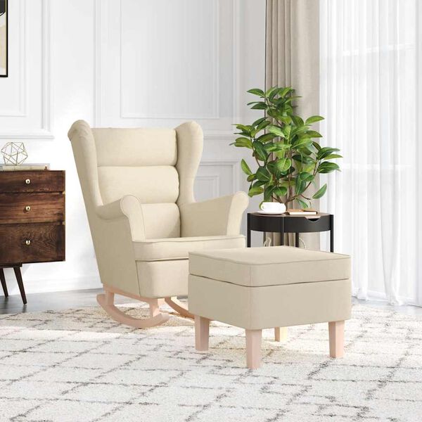 vidaXL Gungstol med fotpall gr&auml;ddvit tyg