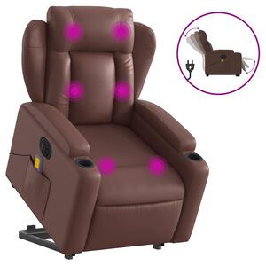vidaXL Massagef&aring;t&ouml;lj med uppresningshj&auml;lp brun konstl&auml;der
