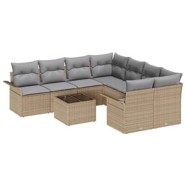 vidaXL Trädgårdsoffset 9 pcs Beige Poly rattan