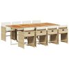 vidaXL Matgrupp f&ouml;r tr&auml;dg&aring;rden med dynor 9 delar beige konstrotting