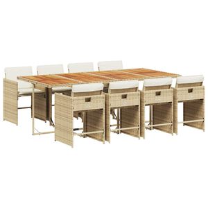 vidaXL Matgrupp f&ouml;r tr&auml;dg&aring;rden med dynor 9 delar beige konstrotting