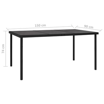 vidaXL Trädgårdsbord med bordsskiva i glas svart 150x90x74 cm stål