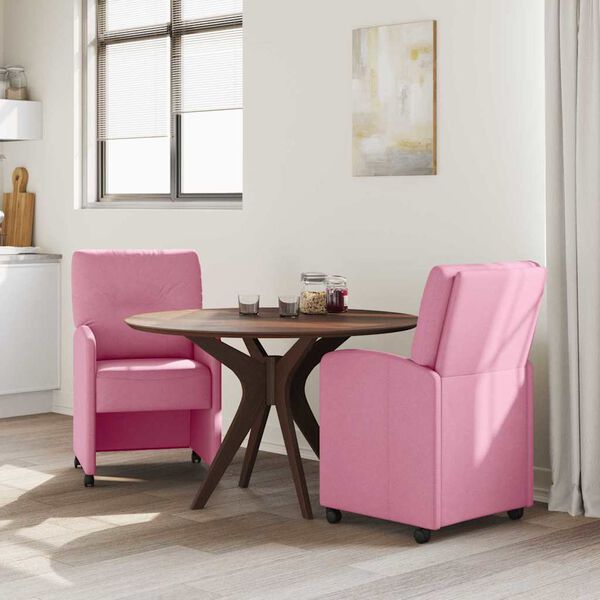 vidaXL Matstolar med hjul med hjul 2 pcs Rosa 57 x 67 x 95 cm tyg