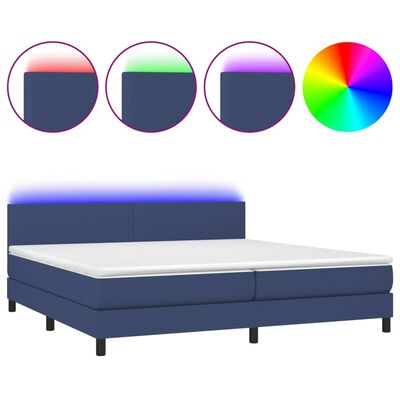 vidaXL Ramsäng med madrass & LED blå 200x200 cm tyg