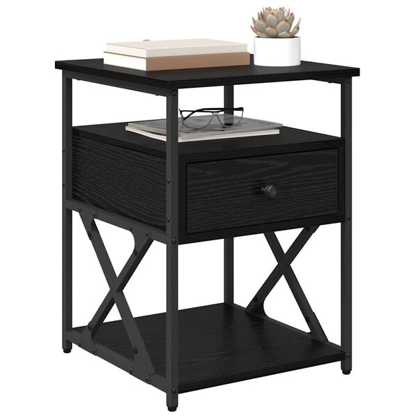 vidaXL Nattduksbord med l&aring;da Svart Ek 40 x 42 x 55 cm Konstruerat tr&auml;