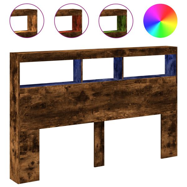 vidaXL S&auml;nggavel med LED r&ouml;kf&auml;rgad ek 160x17x102 cm