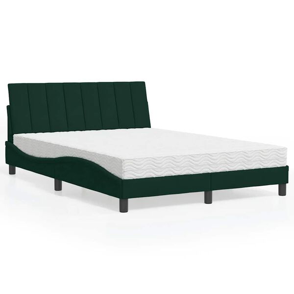 vidaXL Bed with Mattress "Hanko" Dark Green 140x200 cm Velvet