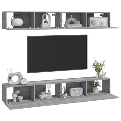 vidaXL Väggmonterade tv-bänkar 4 st grå sonoma 100x30x30 cm