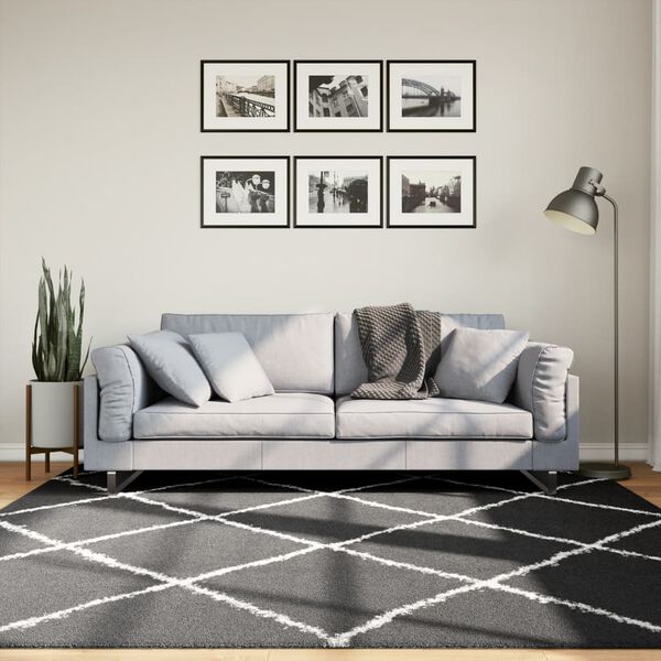 vidaXL Ryamatta PAMPLONA l&aring;ng lugg modern svart & gr&auml;ddvit 200x200 cm