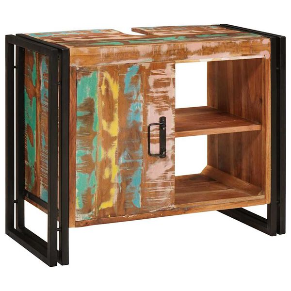 vidaXL Diskb&auml;nkssk&aring;p med hylla Flerf&auml;rgsdesign Solid &aring;tervunnen tr&auml;