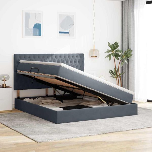 vidaXL F&ouml;rvaringss&auml;ng med madrass M&ouml;rkgr&aring; 180 x 200 cm Sammet