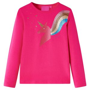 vidaXL T-shirt med l&aring;nga &auml;rmar f&ouml;r barn stark rosa 92