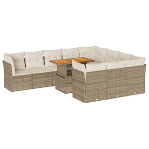vidaXL Loungegrupp f&ouml;r tr&auml;dg&aring;rden m. dynor 11 delar beige konstrotting