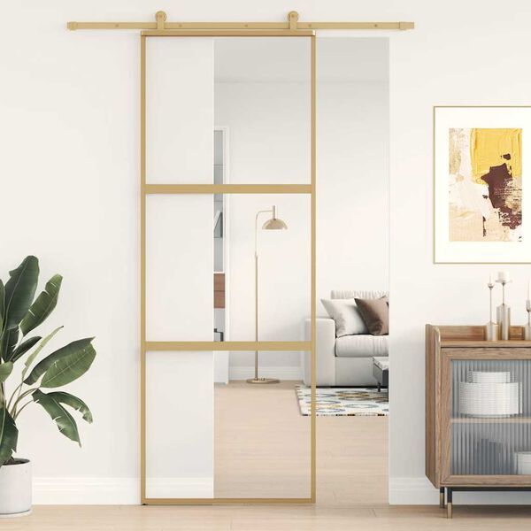 vidaXL Skjutdörr guld 76x205 cm klart ESG-glas och aluminium
