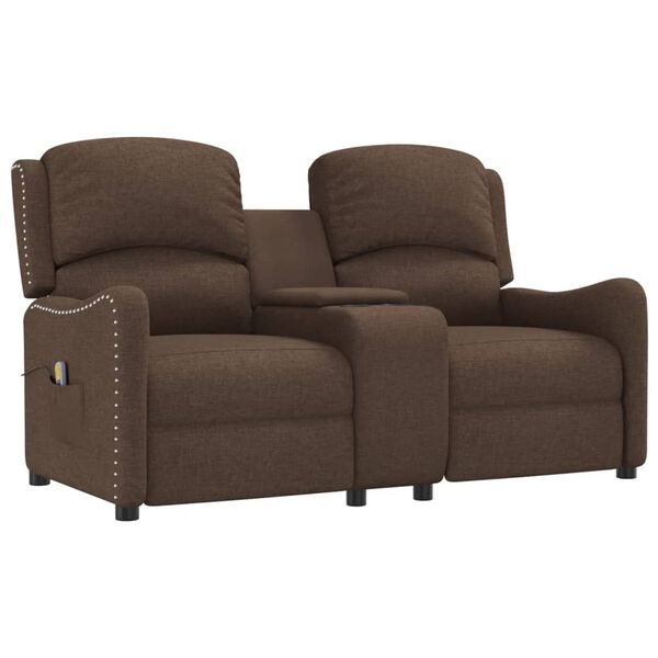 vidaXL Massagef&aring;t&ouml;lj med kopph&aring;llare 2-sits brun tyg