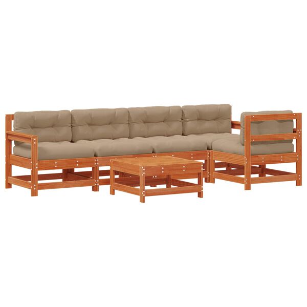 vidaXL Tr&auml;dg&aring;rd loungem&ouml;bler 6 pcs VaxBrun Massivt furu