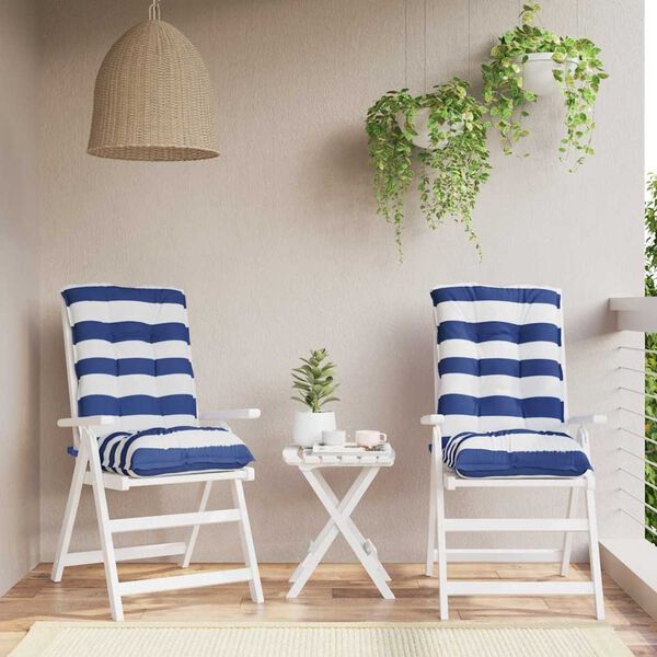 vidaXL Stolsdynor med l&aring;g rygg 2 st bl&aring;&vit randig oxfordtyg