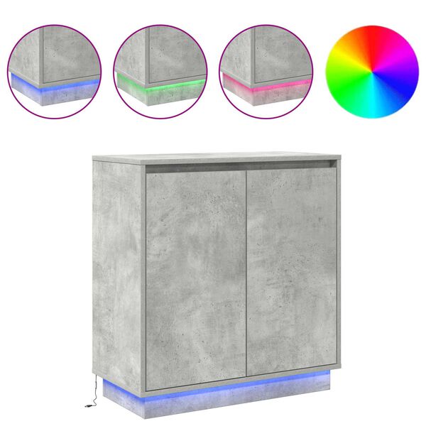 vidaXL LED-sido bord Betonggr&aring; 71 x 34,5 x 75 cm Konstruerat tr&auml;