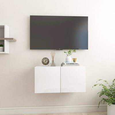 vidaXL Väggmonterad TV-skåp vit högglans 60x30x30 cm