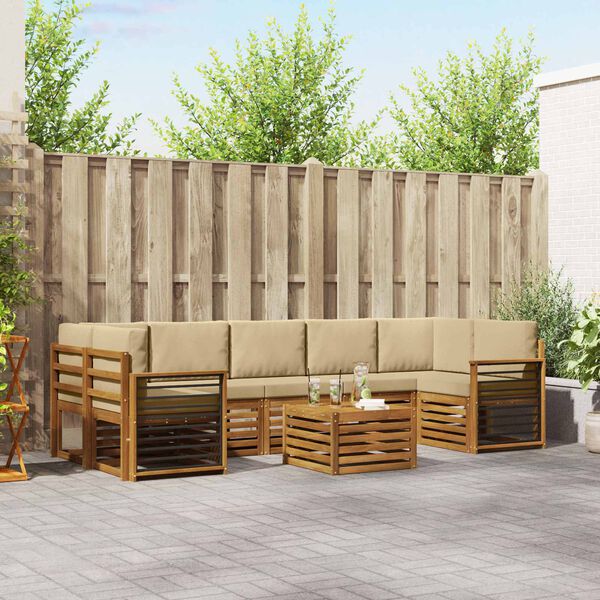 vidaXL Utomhussoffset 8 pcs Naturlig och Beige Massivt Akaciatr&auml;