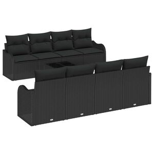 vidaXL Tr&auml;dg&aring;rdsoffset 9 pcs Svart Poly Rattan och St&aring;l och Glas