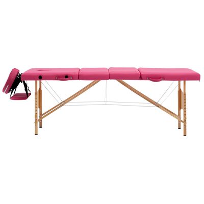vidaXL Hopfällbar massagebänk 4 sektioner trä rosa
