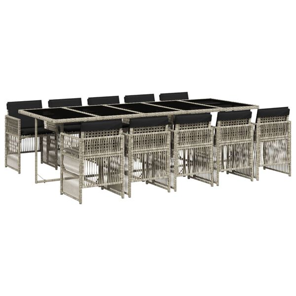 vidaXL Matgrupp f&ouml;r tr&auml;dg&aring;rden med dynor 11 delar ljusgr&aring; konstrotting