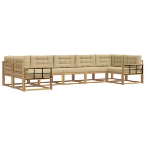 vidaXL Utomhussoffset med kudde 7 pcs Vit och Beige