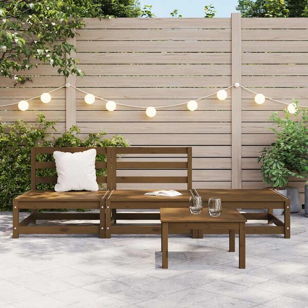 vidaXL Loungegrupp f&ouml;r tr&auml;dg&aring;rden 3 delar honungsbrun brun massiv furu