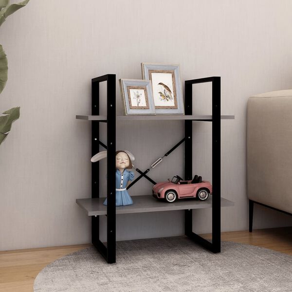vidaXL Bokhylla 2 hyllplan grå 60x30x70 cm massiv furu