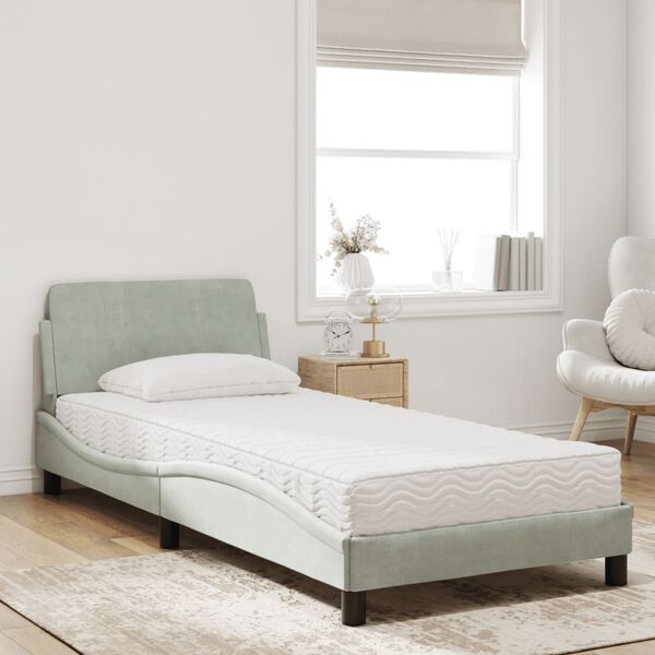 vidaXL Bed with Mattress "Dover" Light Grey 90x200 cm Velvet
