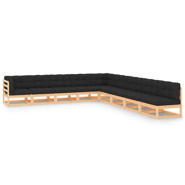 vidaXL Loungegrupp med antracitf&auml;rgade dynor 9 delar massiv furu