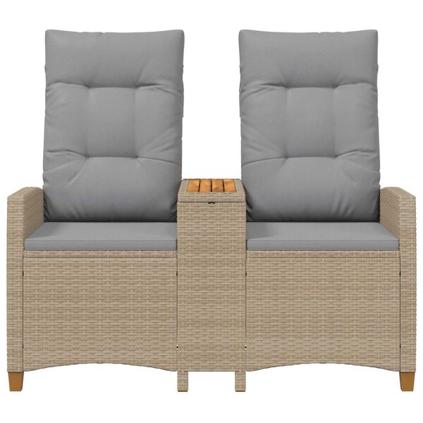 vidaXL Reclining Bench with Table Beige och Ljusgr&aring; 126 x 65 x 112 cm