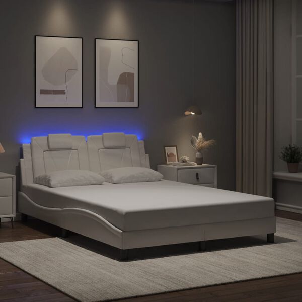 vidaXL Bed Frame "Viana" with LED without Mattress White 140x190 cm