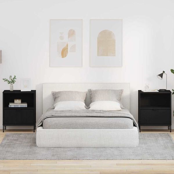 vidaXL S&auml;ngbord med l&aring;da 2 pcs Svart 49 x 36 x 61 cm Konstruerat tr&auml;