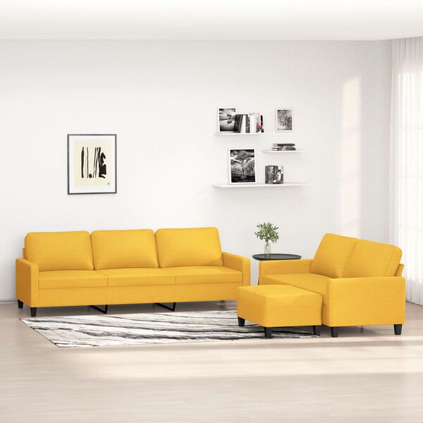 vidaXL Soffgrupp med dynor 3 delar Ljusgul tyg